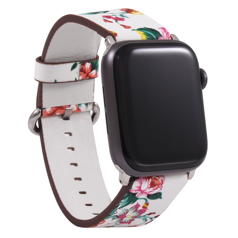 Bånd til apple watch 5 4 3 2 1 38mm/40mm/42mm/44mm, blomstret paragraf læderrem til iwatch-serien tilbehør