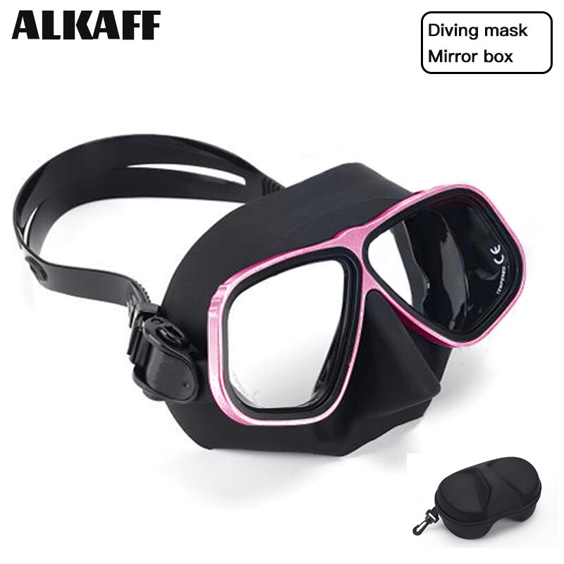 low volume free diving mask Alloy frame scuba diving equipment Snorkel goggles Toughened glass for free dive: Black pink