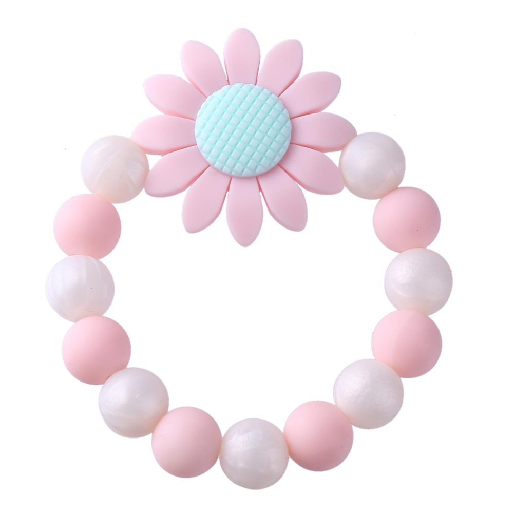 Bloem Baby Armband Rammelaar Elastische Siliconen Kralen Armbanden Baby Bijtring: Roze