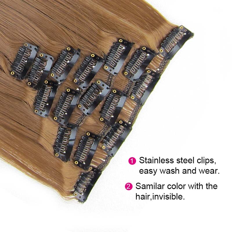 Jeedou-extensiones de cabello con Clip, 6 unidades/juego de cabello liso de 24 ", 60cm, 140g, Color Natural, marrón, gris, degradado, sintético
