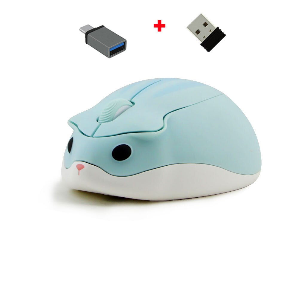 2.4G Wireless Optical Mouse Cute Cartoon Hamster Computer Mice Ergonomic Mini 3D PC Office Mouse For Kid Girl: Blue With Adapter