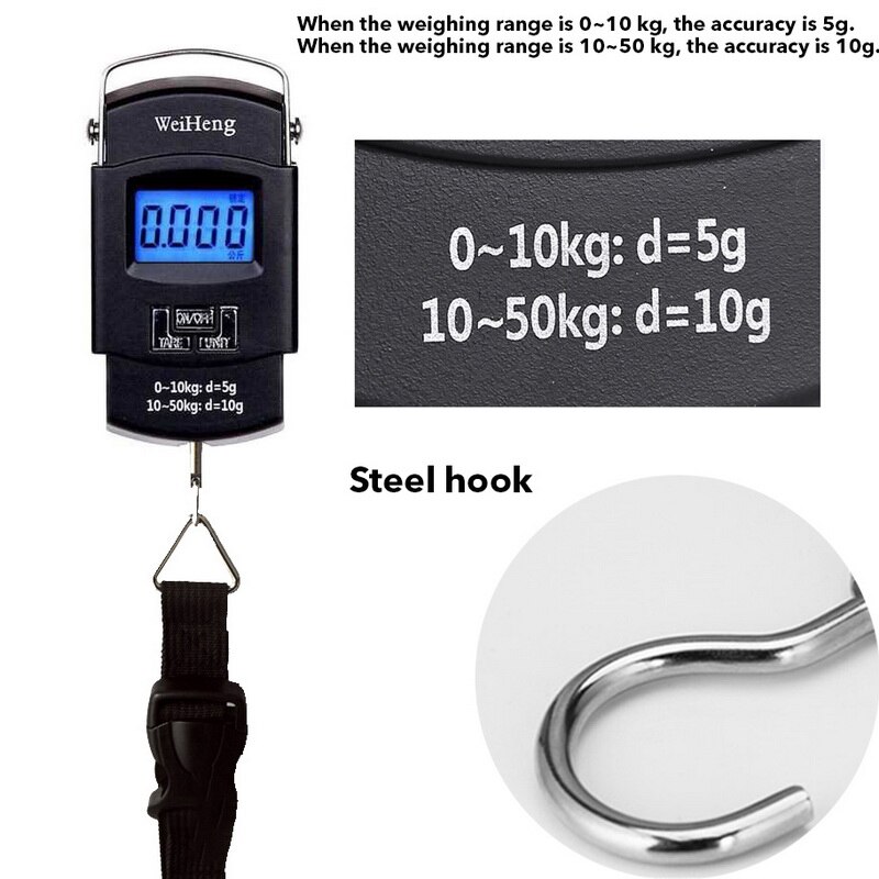Junejour 1 pièces Mini balance numérique 50Kg/110kg capacité Portable rétro-éclairage électronique affichage LCD balance à bagages avec crochet suspendu