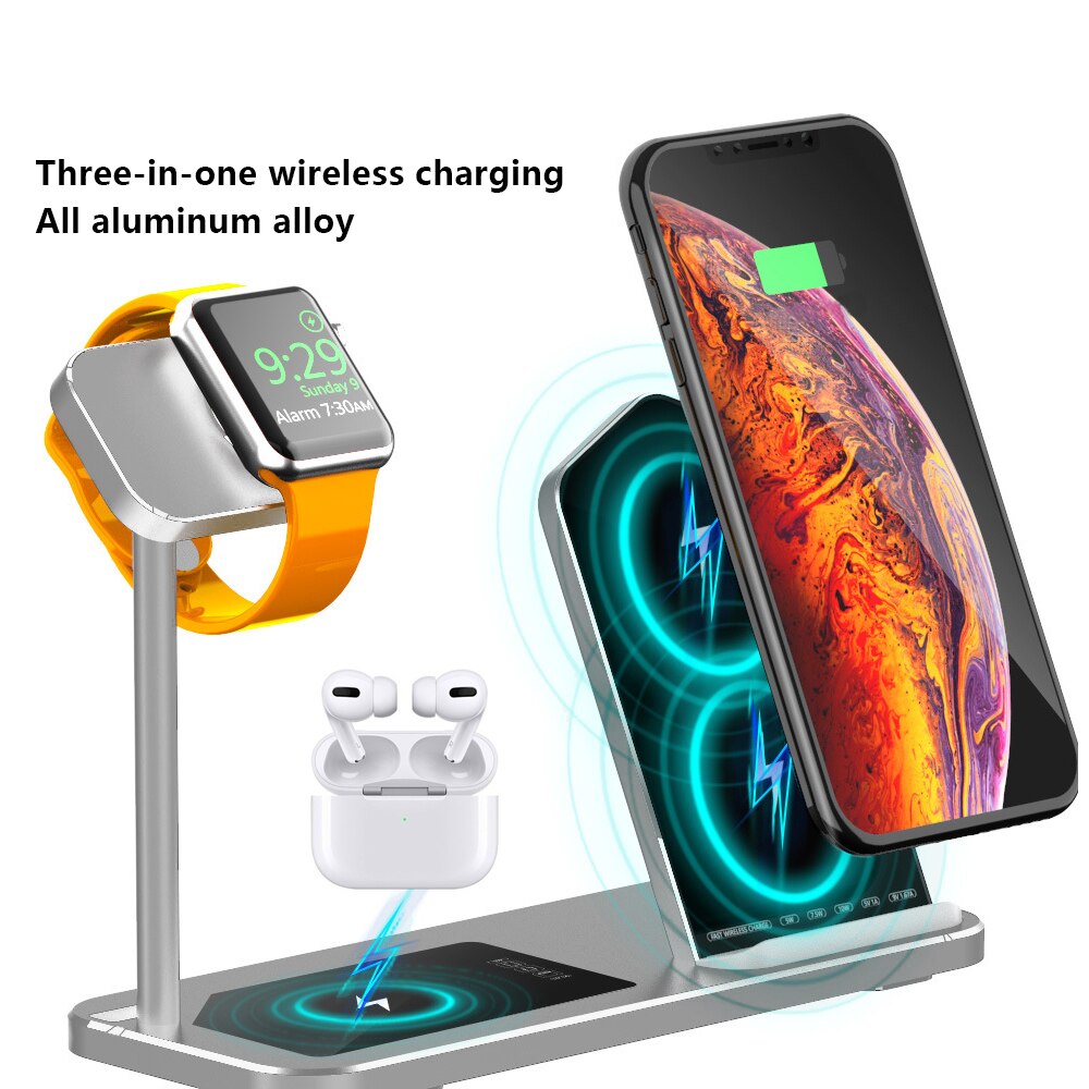 Voor Airpods Pro Iwatch Draadloze Charger Stand Dock 3 In 1 Aluminium Legering Voor Iphone Samsung Huawei Snel Opladen Station base: Default Title