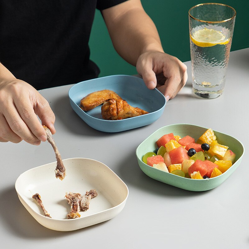 4pcs Eco-Friendly Unbreakable Dinner Plates Wheat Straw Biodegradable Restaurant Specialty Saucer Plastic Plate Picnic Dishes