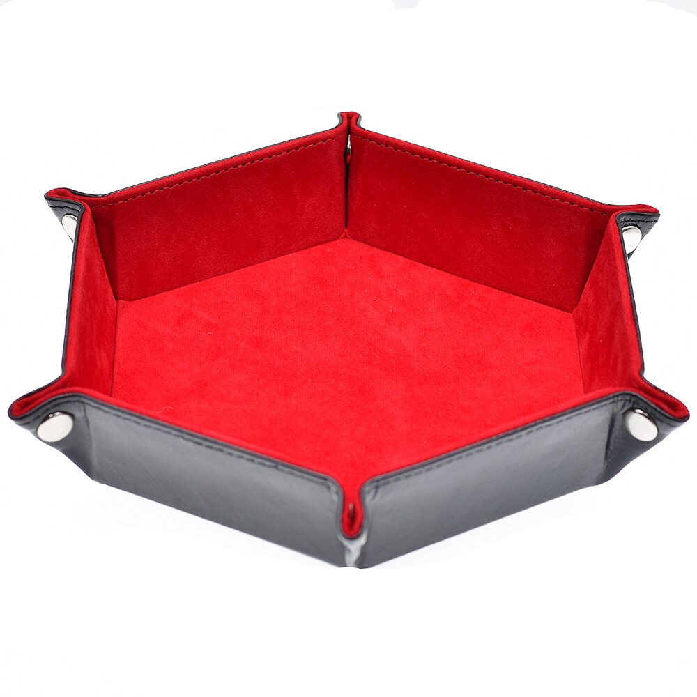 Reversible Foldable Dice Tray Hexagon Leather Dice Rolling Tray Portable Dice Holder for DND Dice Game Table Games Candy Storage: Red