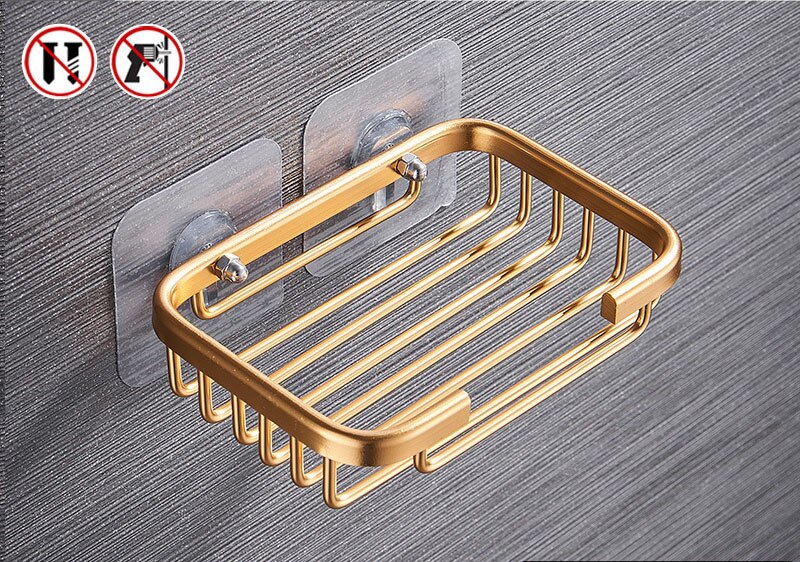 1 Pcs Boor Gratis Zeepbakje Houder Wall Mounted Storage Rack Holder Hollow Type Zeep Spons Zeepbakje Badkamer Accessoires: Goud