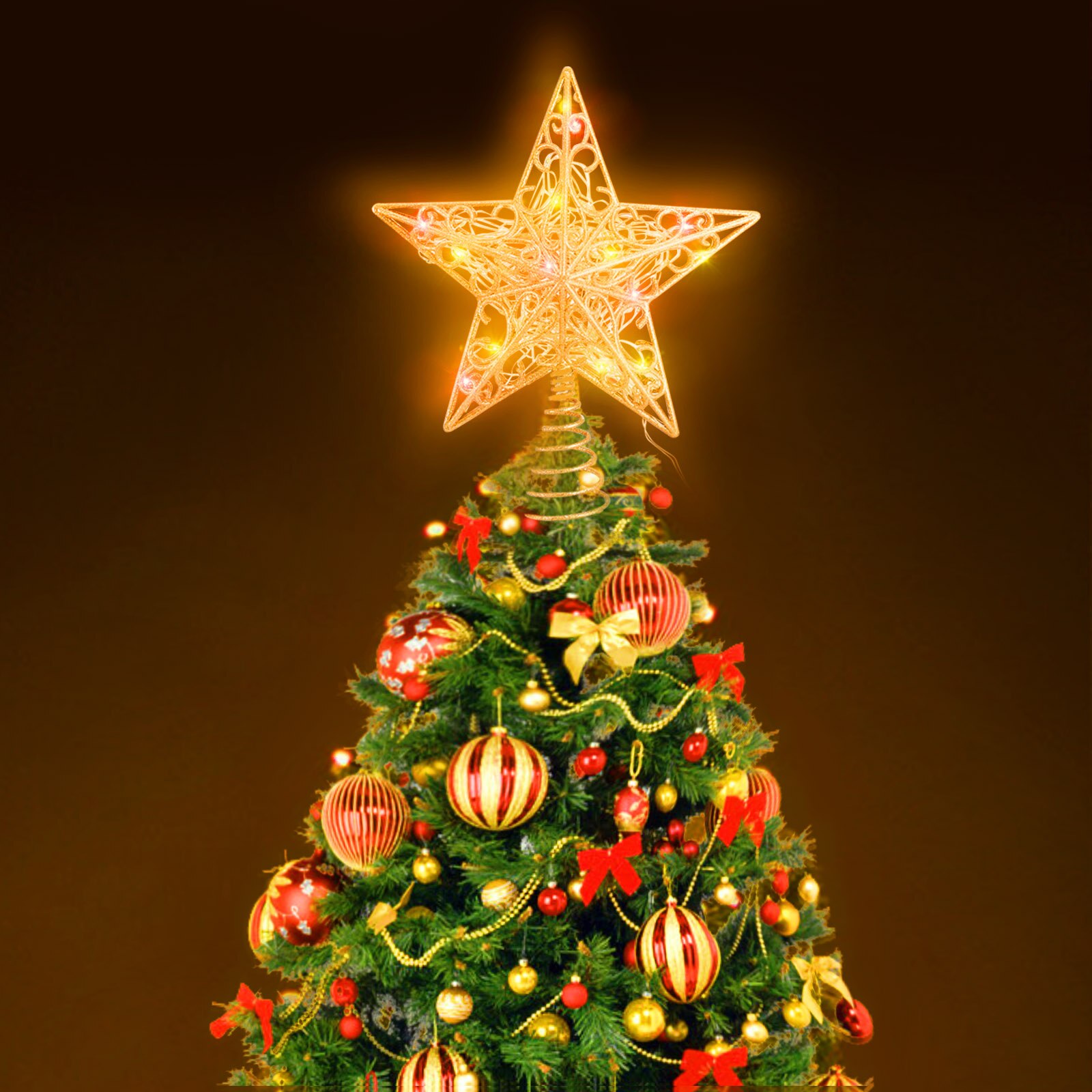 3D Hollow Kerstboom Topper Glitter Licht Met Afstandsbediening Kerstboom Decoratie Ster Verlichting