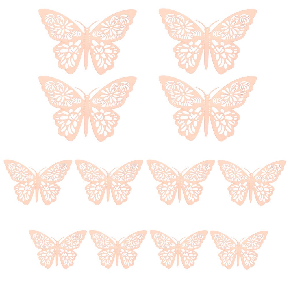Autocollant mural papillon 3D ajouré, 12 pièces/ensemble, décoration pour mariage, décor de salle pour la maison, pour fenêtre, or argent, Stickers muraux: rose gold	Type 1