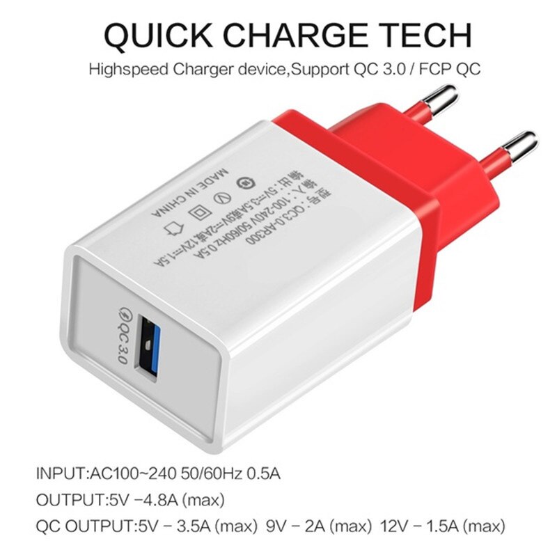 5V 3.5A Quick Charge 3.0 18W Usb Charger 6 Kleuren Snel Opladen Mobiele Telefoon Eu Plug Muur Lading voor Iphone Samsung Huawei Xiaomi