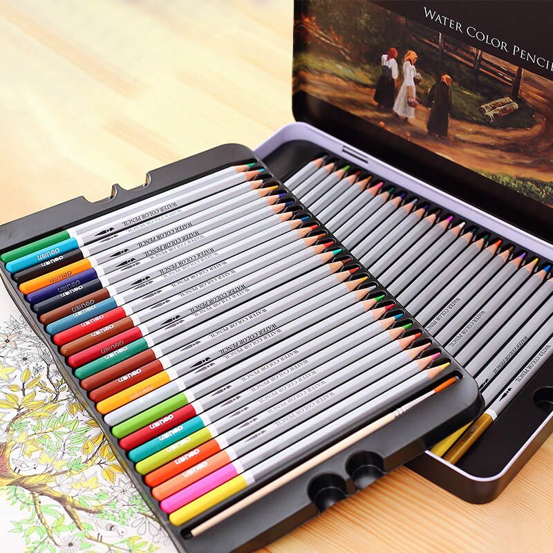 Deli Water Color Pencil Set 24/36/48/72 Colors Soluble Pencil For Drawing Painting Sketch Tin iron/Paper Box Art School Supplies