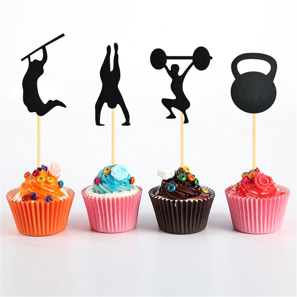 24 stk gym tema kage toppers kage dekoration plukker cupcake udsmykning fest favoriserer forsyninger til fitness fest