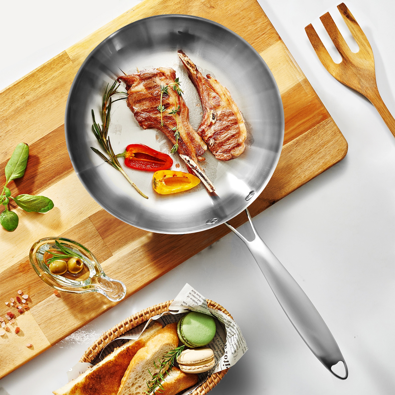 304 stekpannor i rostfritt stål, nonstick-panna stekt biffgryta obelagd köksredskap för gasspis och induktionshäll