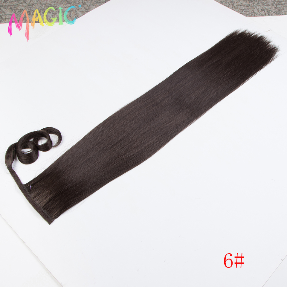 Magic Synthetische Lange Rechte Paardenstaart Haar 32 Inch Wrap Around Clip In Paardenstaart Haar Hittebestendige Staart Synthetische Extensions: 6