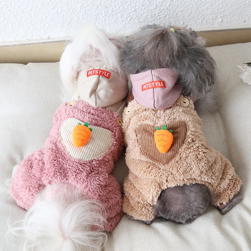 Funny Dog Costume Cute Carrot Soft Winter Warm Pet Coat Overall Four Legs Clothing For Little Small Puppy clothes