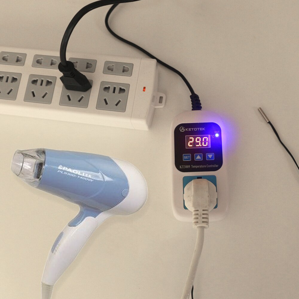 Digital Temperature Humidity Controller Socket AC 110-220V Thermostat Regulator Socket Outlet EU/US/ Plug With NTC Sensor KT3008