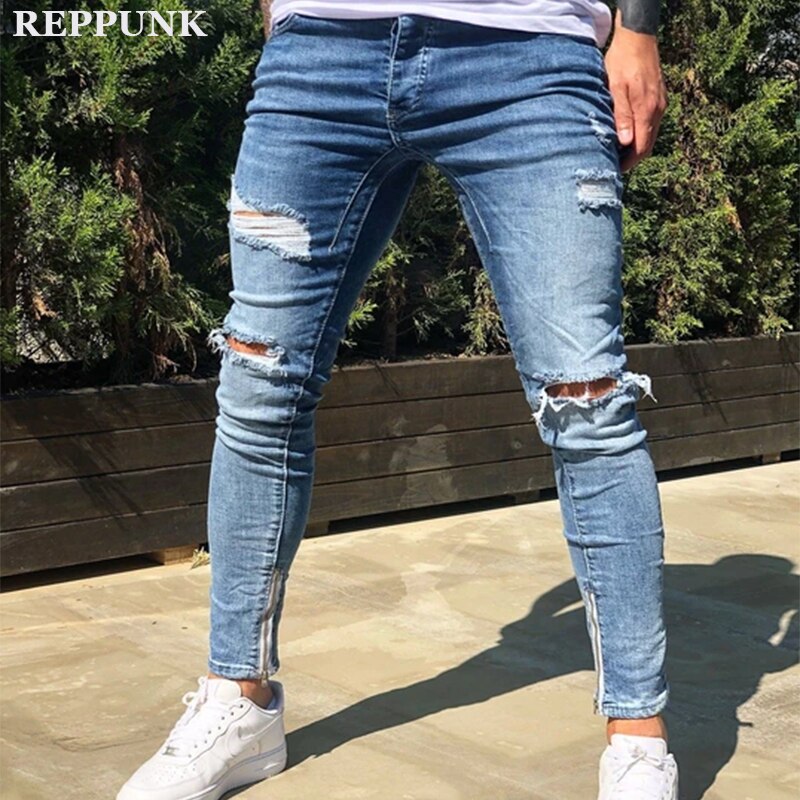 Skinny Jeans Men Pure Color Denim Cotton Vintage Hip Hop Wash Work Trousers Plus Size male streetwear denim Pants