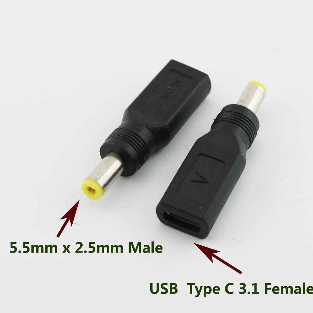 1pc 5.5mm x 2.5mm hann til usb 3.1 type c usb-c hunn likestrømadapteradapterkontakt