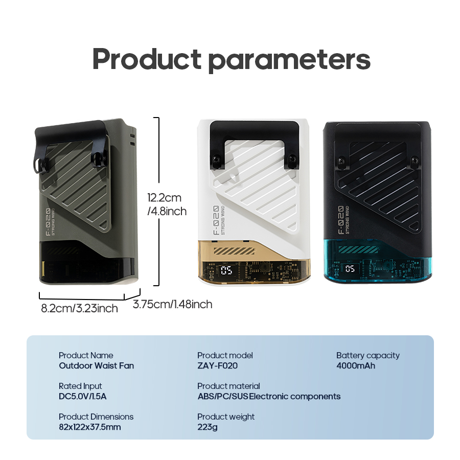 Mini 4000 mAh draagbare reisventilator 5 windsnelheden Camping Outdoor draagbare ventilator Oplaadbare koelventilator met LED-voedingsdisplay