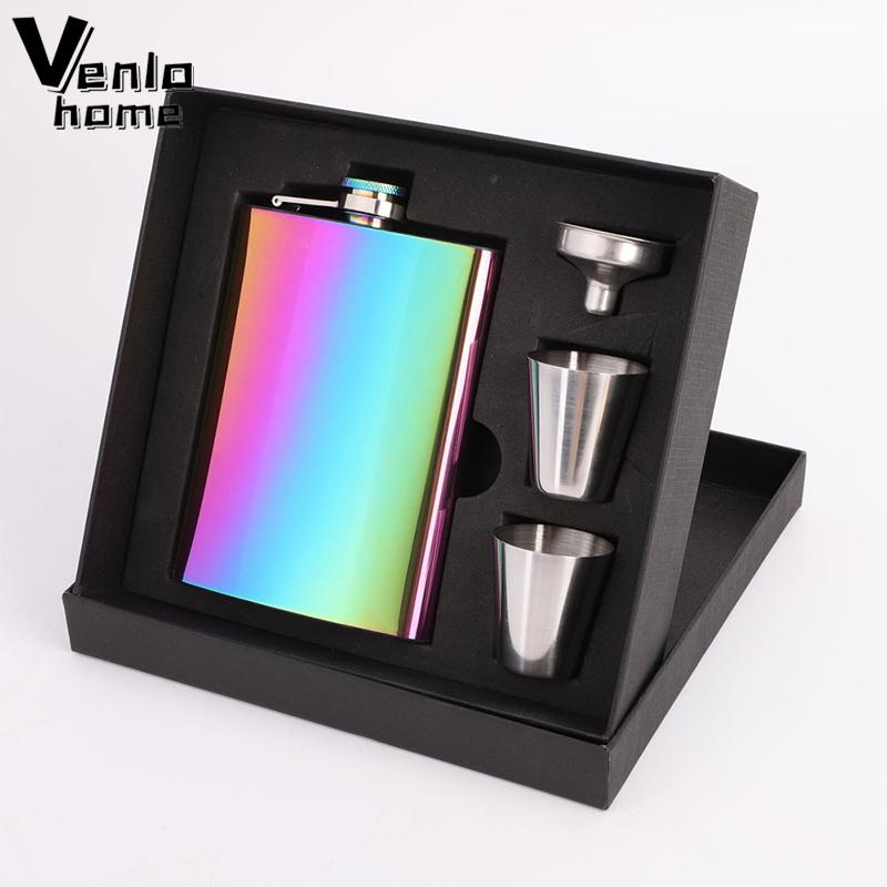 8oz Colorful Stainless Steel Hip Flask Set Whiskey Wine Bottle Retro Alcohol Pocket Flagon Face Alcohol Vodka Hip Flask