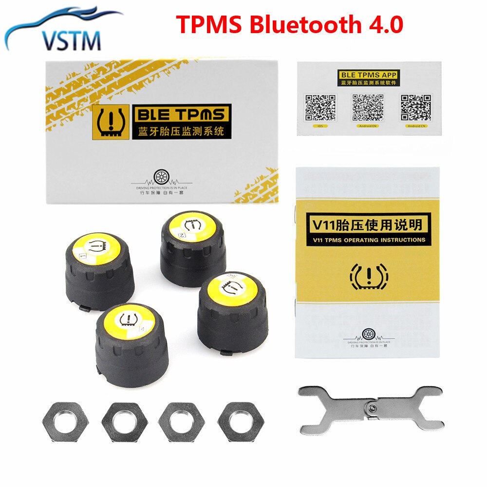 4 pieces Sensors TPMS Bluetooth 4.0 Car Outer TPMS Tire Pressure Monitoring BLE TPMS Low Energy For Android and IOS