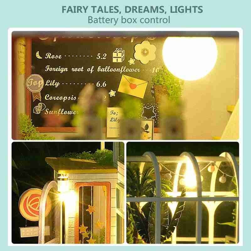 DIY warsztat ogrodniczy drewniany domek dla lalek ręcznie doprowadziło montaż zabawek walentynki romantyczny Model lalki dom miniaturowy prezent dzień S4D7