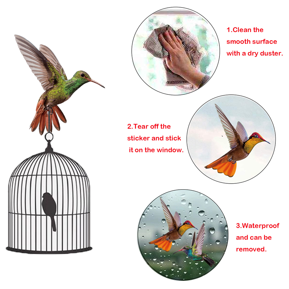 9Pcs Hummingbird Window Stickers Non-Adhesive Window Door Glass Clings Decals to Prevent Bird Strikes Home Decoration