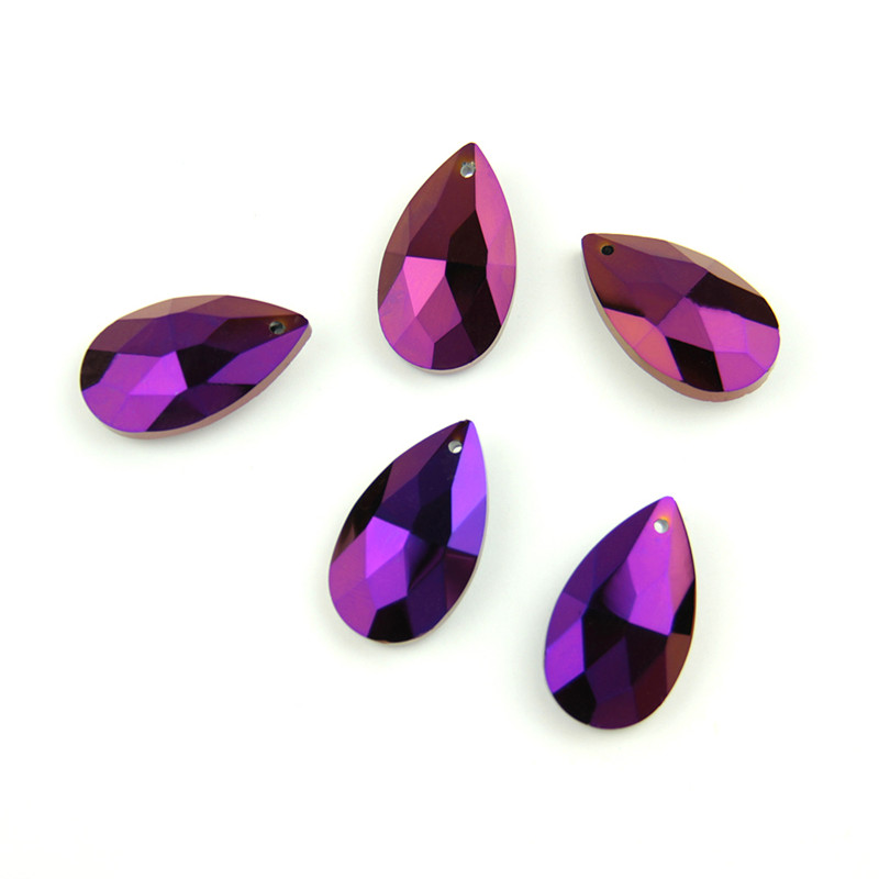 Coating Purple Color 10 Pieces 38mm Crystal Teardrop Prism Feng Shui Glass Parts Hanging Pendant Lighting Accessories