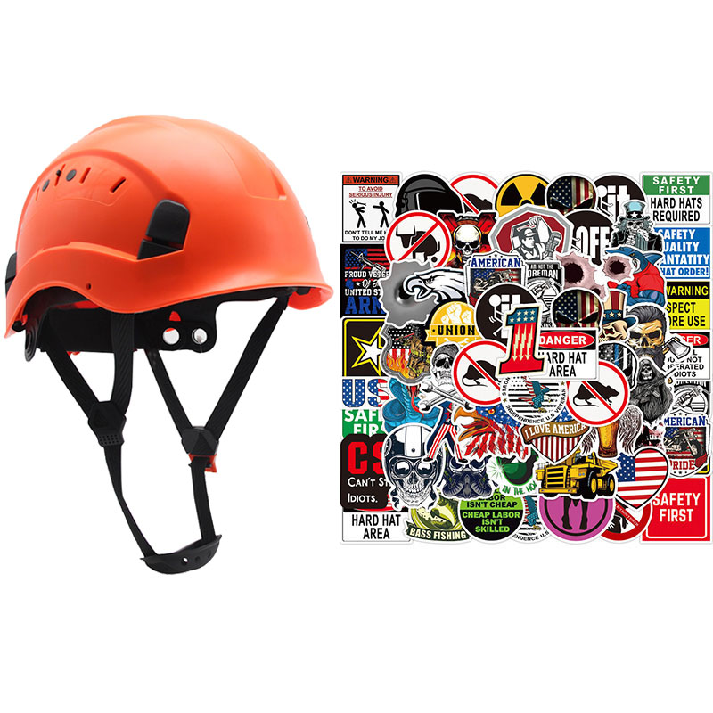 Safety Helmet with 50Pcs Stickers ABS Construction Hard Hat Goggles Climbing Riding Protective Helmets Working Rescue Work Cap: WHITE