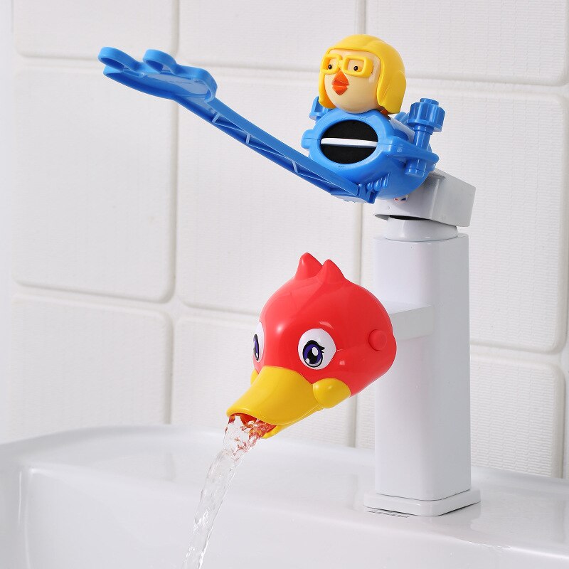 Animal Cute Duck Elephant Faucet Extender Water Children Saving Cartoon Tool Help Baby Washing Hands Bathroom Bath Toy Kids: RD BL