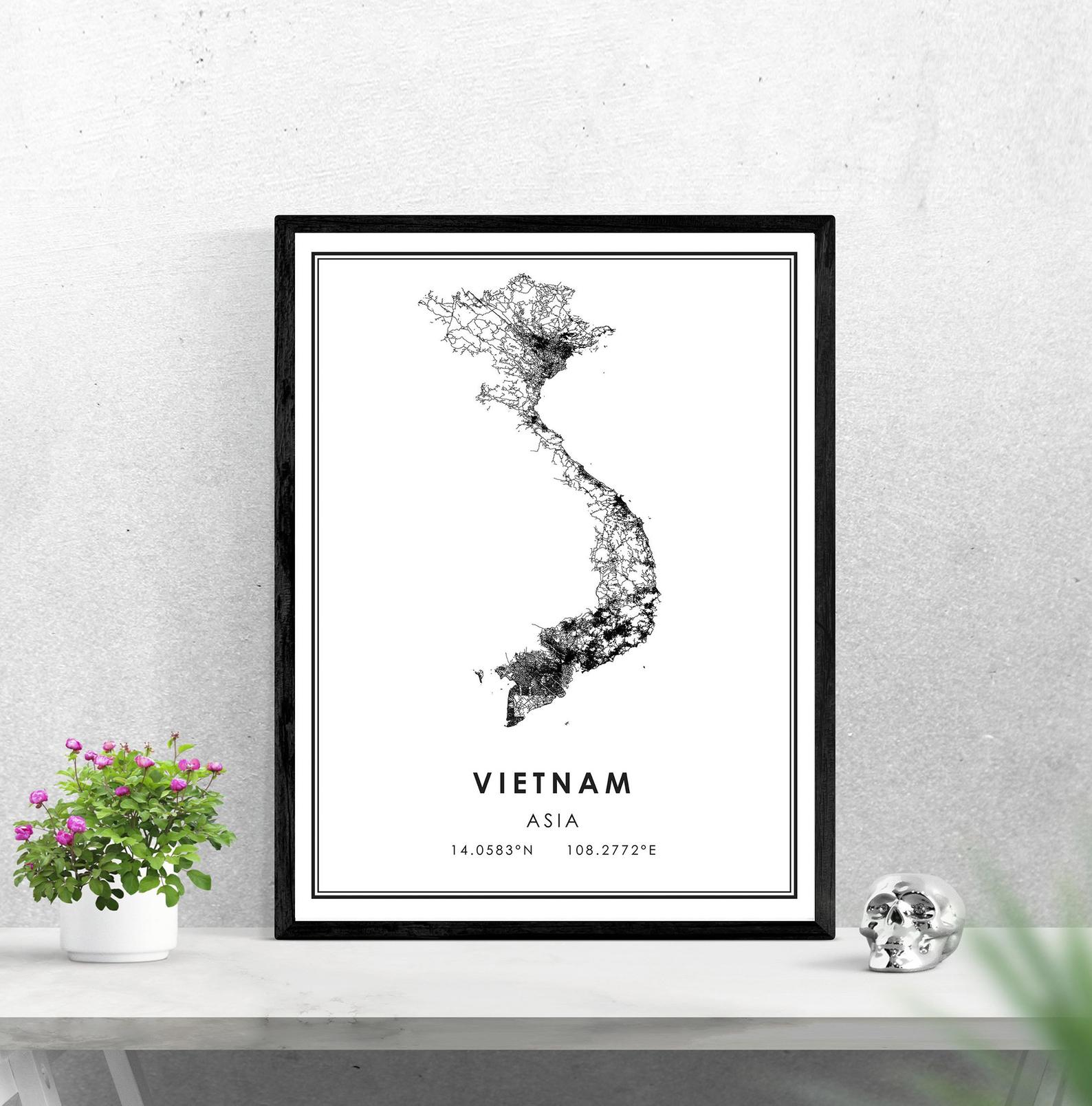 Vietnam map print poster canvas | Vietnam Street map | Vietnam city map print poster canvas: 60x80cm No Frame