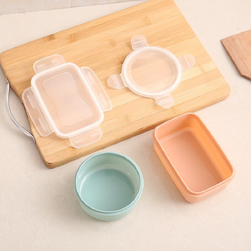Round Mini Refrigerator Storage Box Kitchen Small Lunch Box Bento Box Plastic Storage Box Rectangular Sealed Box