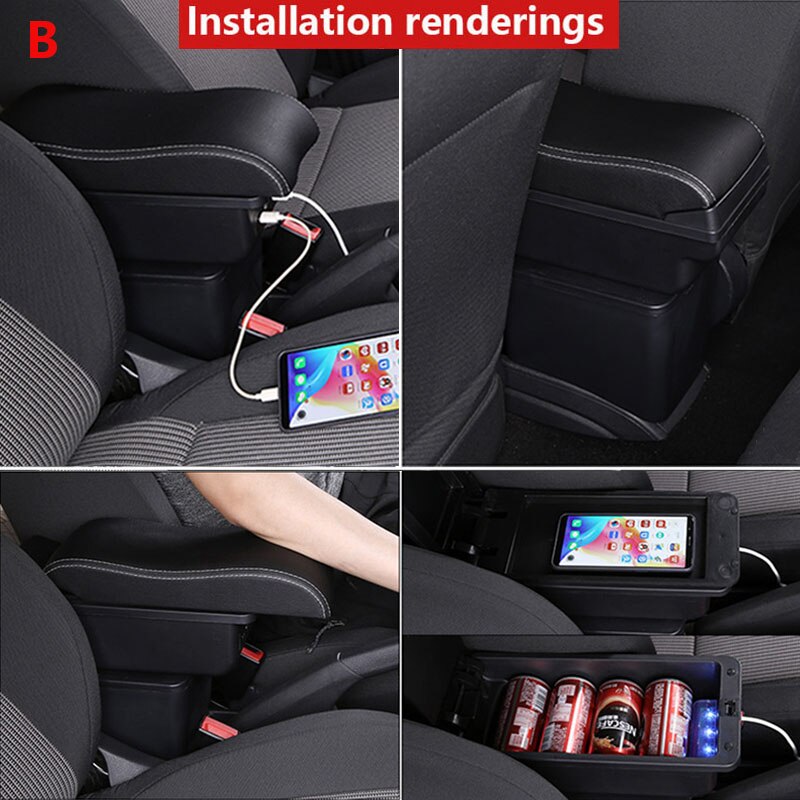 For Citroen Berlingo Armrest Retrofit parts For Peugeot Partner tepee Car Armrest Storage box car accessories Charging USB LED