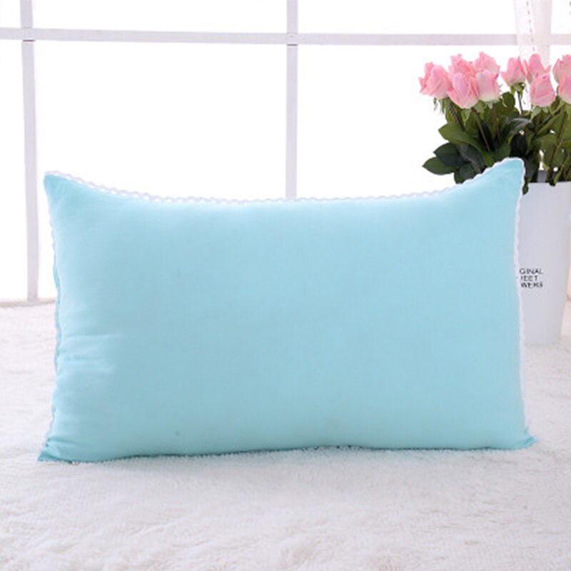 Washed cotton pillow single / double pillow core home hotel feather velvet neck pillow double single student pillow rectangle: Sky Blue