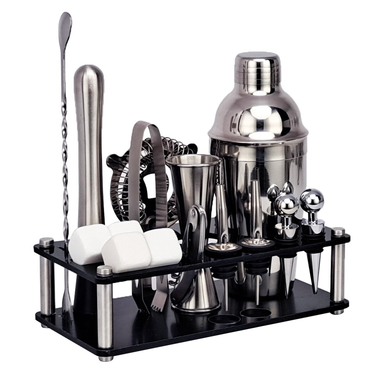 Bartender Kit， 16-Piece Cocktail Shaker Set Whiskey Stone Acrylic Stand， For Mixed Drinks Martini Bar Tools Set Stainless Steel: cg1215-S16-550