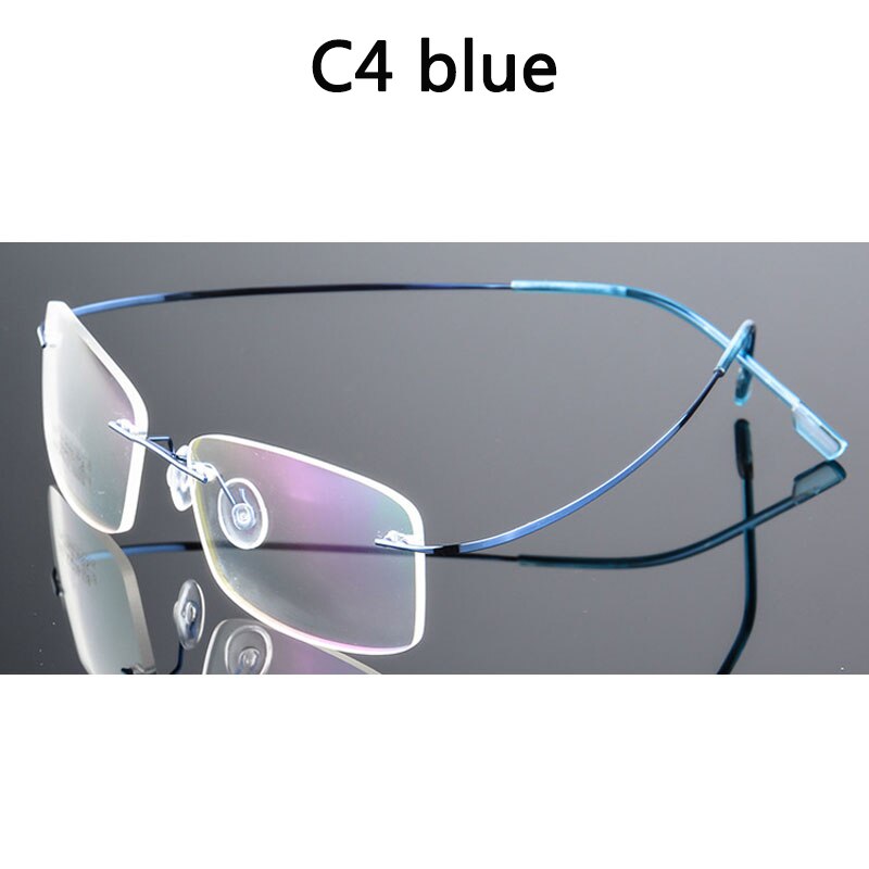 Boyseen reunattomat lasit miehet titaaniseoksesta taitettavat naiset nelikulmaiset silmälasit ultrakevyet kehyksettömät silmälasit: C4