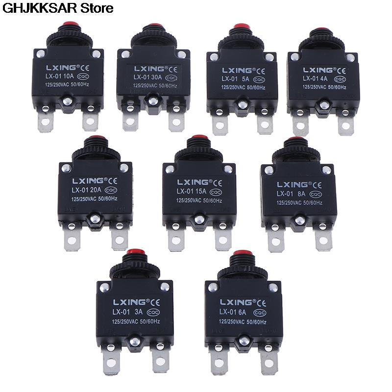 1Pc Circuit Breaker Overload Protector Switch Fuse 3A 4A 5A 6A 8A 10A 15A 20A 30A Thermal Switch Overload Protector Push Button