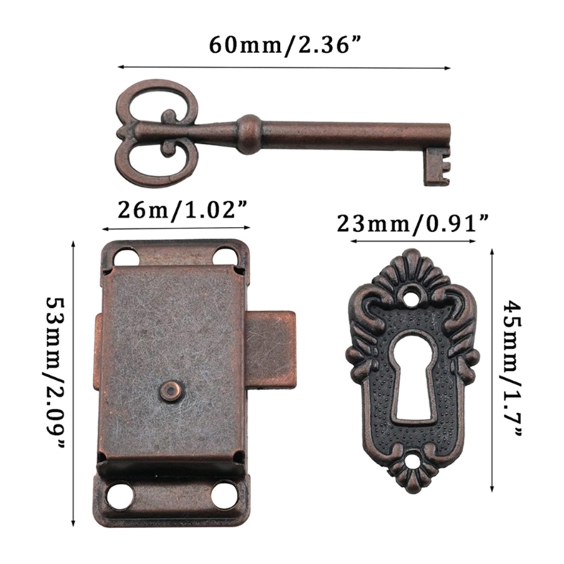 Loquet à loquet Antique en fer Vintage, serrure à tiroir avec clé, quincaillerie de meubles décoratifs pour boîte à bijoux en bois, armoire H3CF