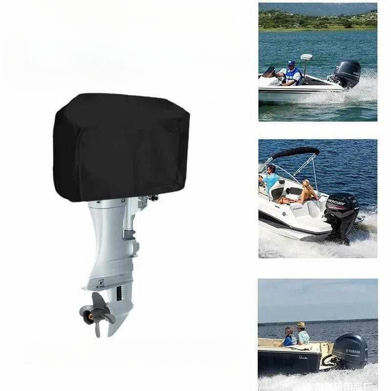15-250HP Full Outboard Motor Engine Boat Cover 210D Waterproof Anti-scratch Heavy Duty Engine Protector Motor Black Boat Fabric