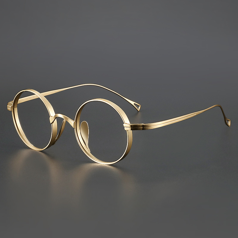 Ultraleichte japanische reintitan-brillenfassung für herren, retro-brille mit kleinem rahmen, flache korrektionsbrillenfassung: Gold