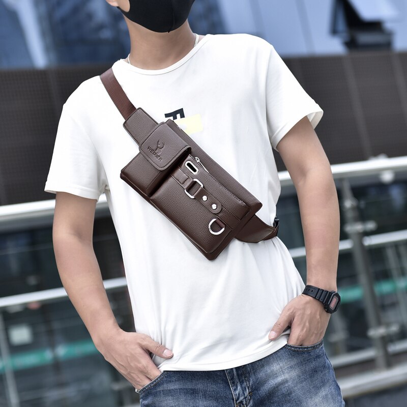 Sacchetto della Vita degli uomini, Colore Solido Multiuso Petto Sacchetto di Crossbody Bag per I Ragazzi, Nero/Marrone