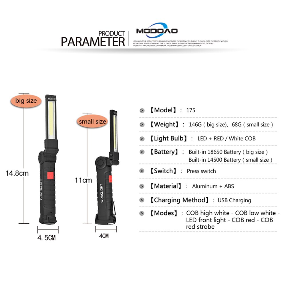 Verlichting Oplaadbare Led Zaklamp Lantaarn Inspectie Lamp Spotlight Super Bright Torch Camping Licht Cob Led Lamp