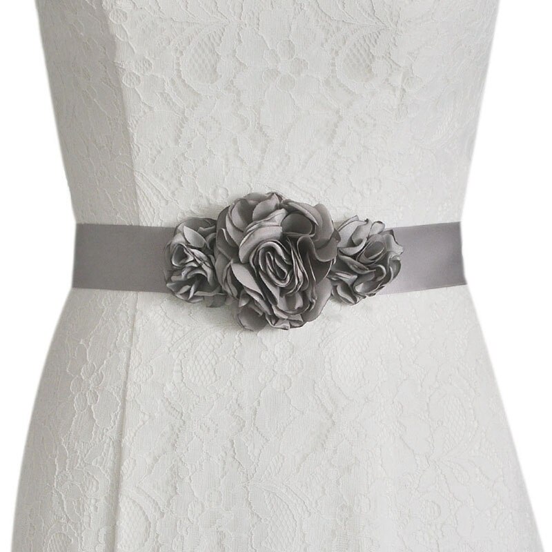 Noble Women Flower Belt Sash Belt Wedding Bride Bridesmaid Belt Bridal Dress Belt Wedding Flower Belt For Girl Party: gray