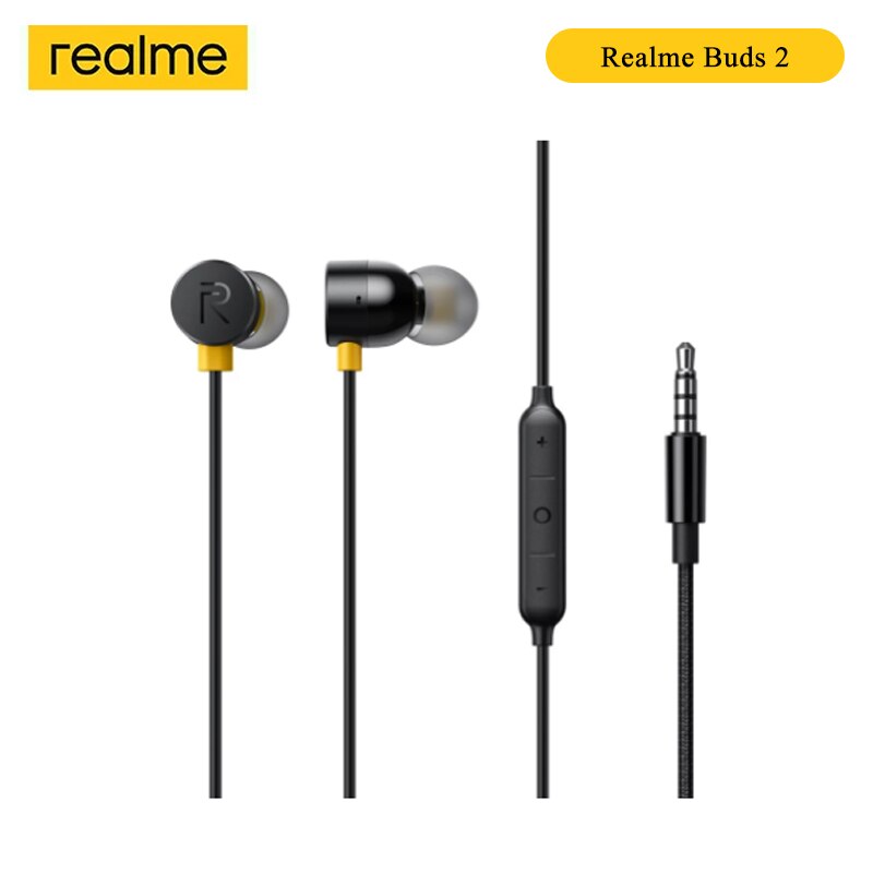 Realme buds 2 original – 3.5mm kabelgebundene stereo-kopfhörer mit bassmusik, sportkopfhörer, laufkopfhörer, freisprechfunktion mit mikrofon