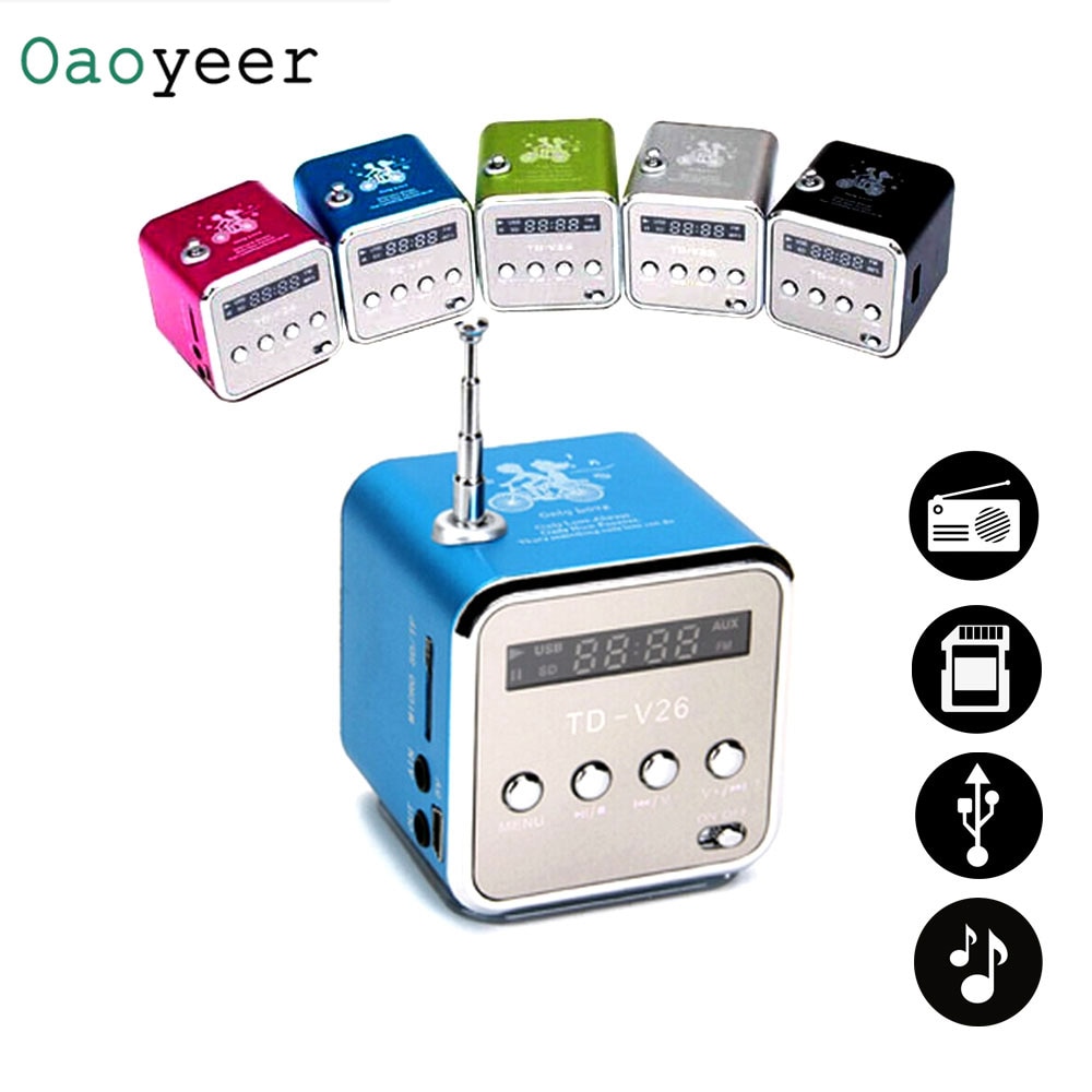 TD-V26 Digital FM Radio Speaker Receiver With LCD Stereo Loudspeaker Support Micro TF Card Mp3 Mini Music Player USB Charging