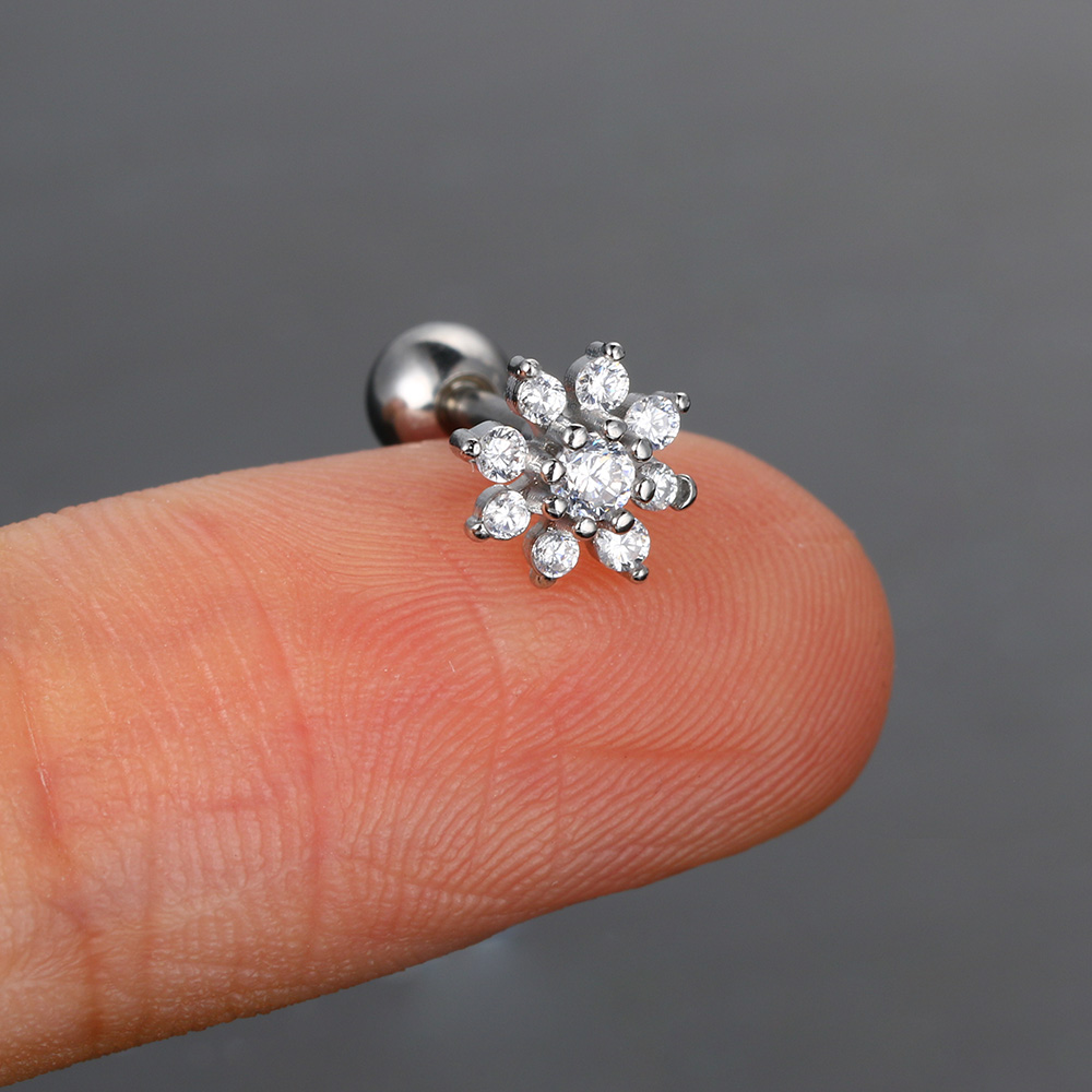 Sexy Flower Zircon Ear Piercing Stud Earring Helix Tragus Piercing for Girl Women Stainless Steel Snug Lobe Cartilage Jewelry: Antique Bronze Plated