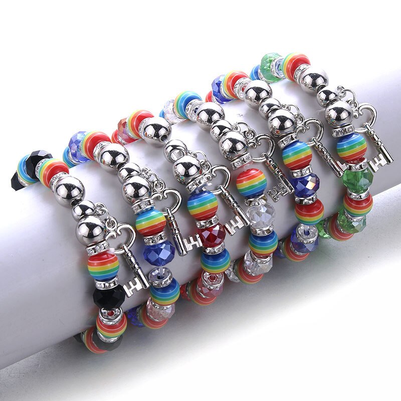 Pulsera con abalorios elásticos para niño y niña, brazalete con cuentas de colores, arcoíris, joyería fina