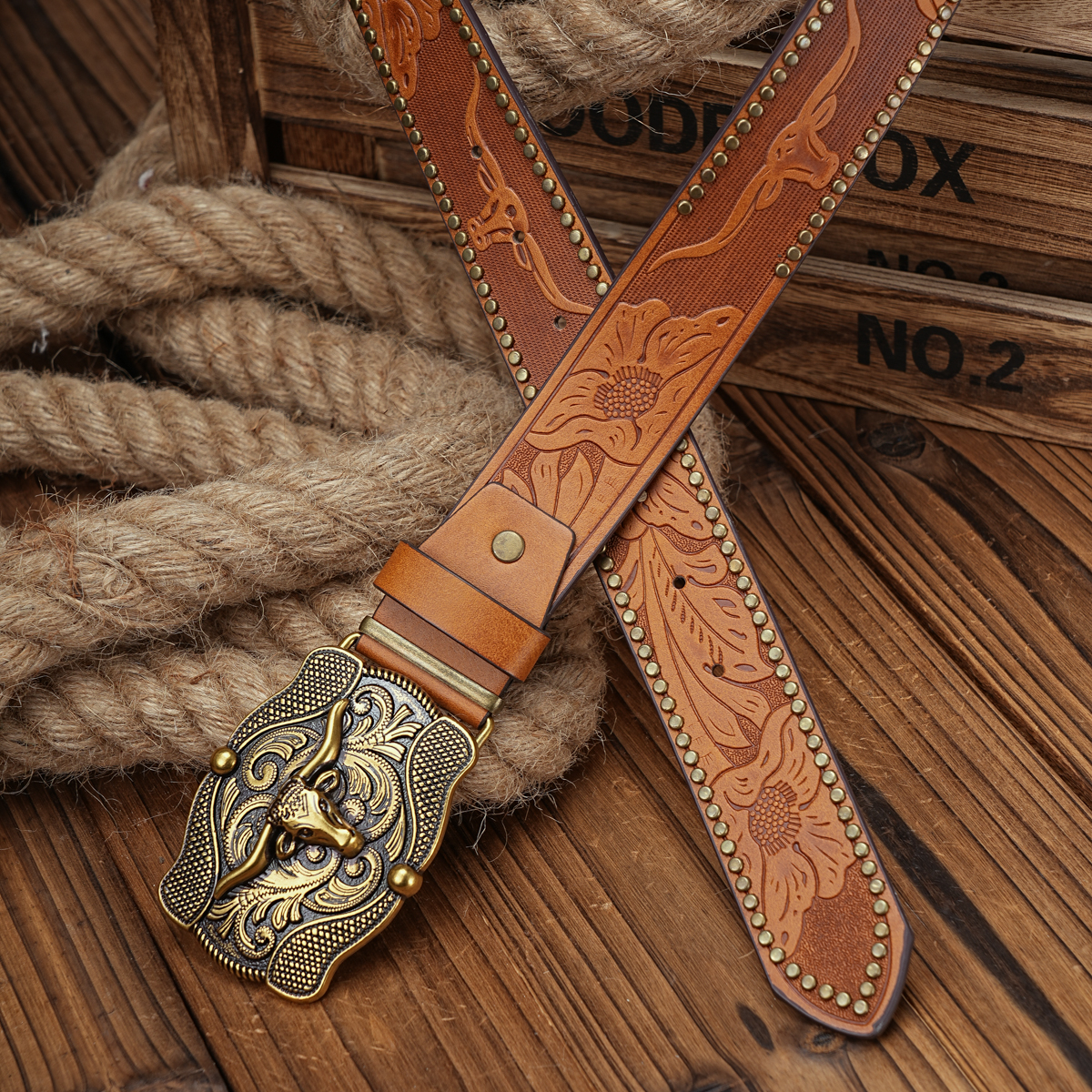 Masculino e feminino-Western-Cowboy-PU Couro-Cintos - Cinto de cavalo vintage com fivela gravada floral para jeans: Preto