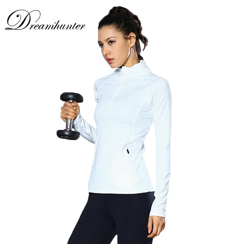 Camiseta de manga larga negra con cremallera y cuello alto para chica de , ropa deportiva informal para correr, correr y Yoga: M / Blanco