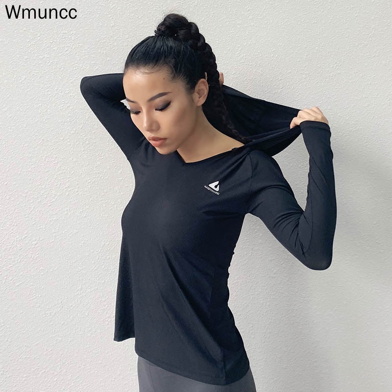 Wmuncc sommer hættetrøje sport top kvinder yoga skjorte løs åndbar løbende fitness langærmet gymtøj stretch softquick-tørring