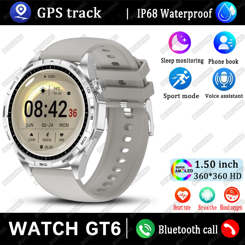 Nuovo orologio GT6 Smart Watch da uomo HD AMOLED schermo mostra sempre l'ora traccia GPS frequenza cardiaca chiamata Bluetooth Smartwatch sportivo impermeabile: nero